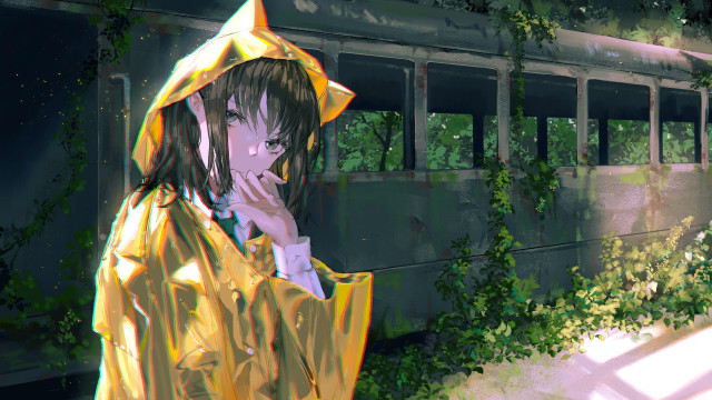 Yellow raincoat train ivy graffiti free wallpaper - medium preview image