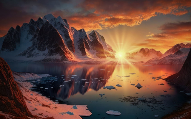 Mountain lake icebergs sunset space free wallpaper - medium preview image