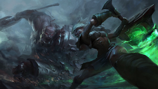 Futuristic woman axe demon forest free wallpaper - medium preview image