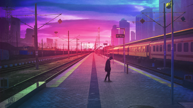 Alena aenami synthwave cyberpunk train free wallpaper - medium preview image