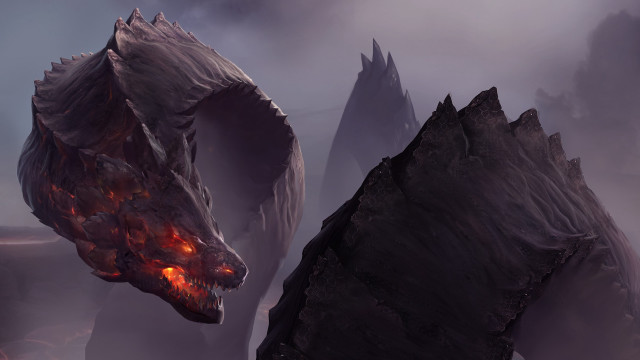 Demonic glowing face mountain foggy free wallpaper - medium preview image