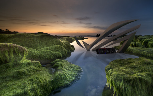 River bridge building cloudy sunset free wallpaper - medium preview image