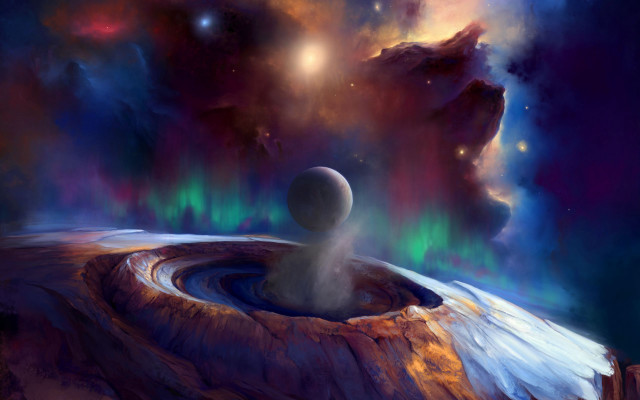 Strange objects aurora space landscape free wallpaper - medium preview image