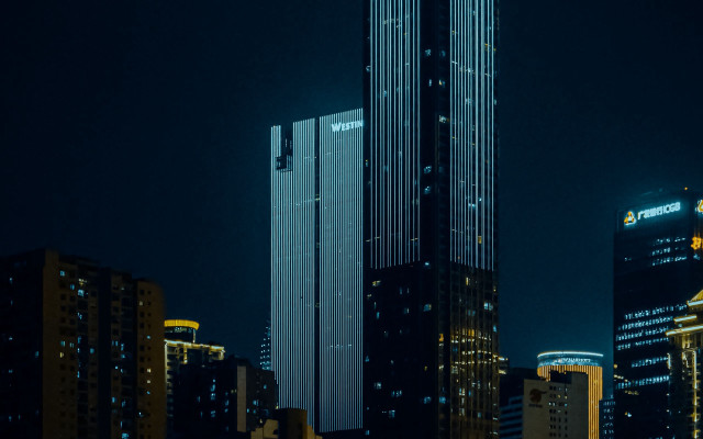 City skyline night neon brutalism free wallpaper - medium preview image