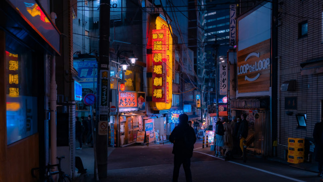 Neon street night cyberpunk people free wallpaper - medium preview image