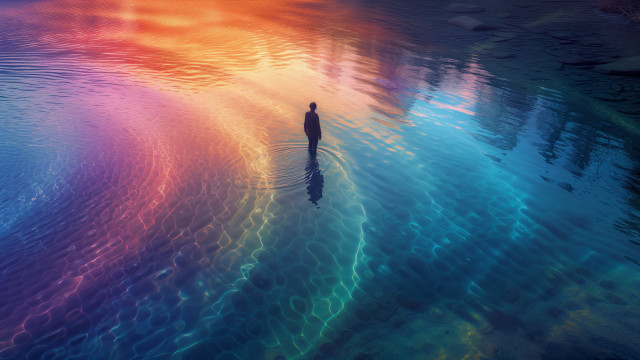 Rainbow sky reflection beach portrait free wallpaper - medium preview image