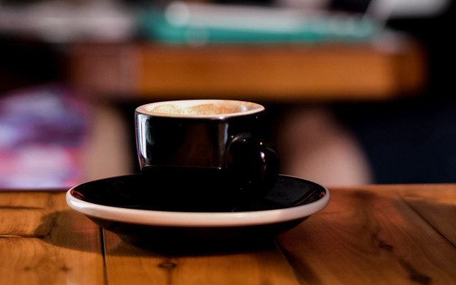 Black cup white rim wooden free wallpaper for desktop - medium preview image