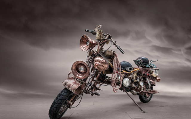 Motorcycle engine surrealist cloudscape dieselpunk free wallpaper - medium preview image