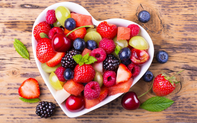 Heart bowl filled fruit wooden free wallpaper - medium preview image