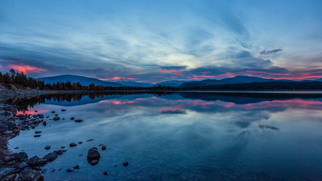 Lake mountain sunset clouds rocks #2 free wallpaper - medium preview image