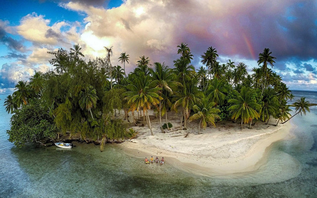 Small island palm trees boat free wallpaper - medium preview image