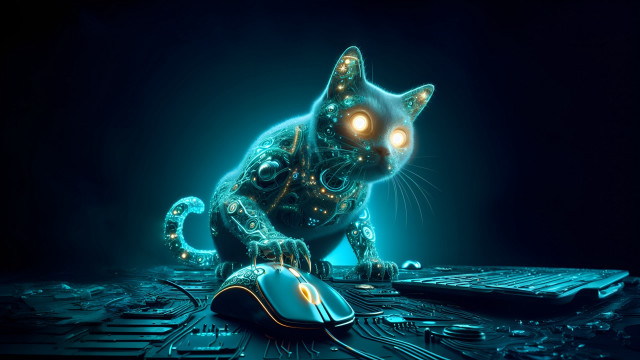 Cat glowing eyes keyboard earth free wallpaper - medium preview image