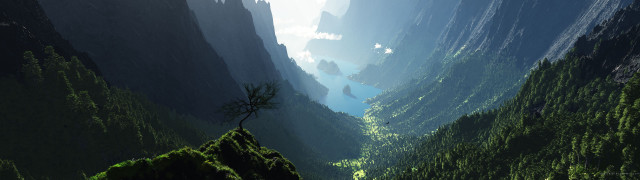 Mountain valley tree river nature free wallpaper - medium preview image