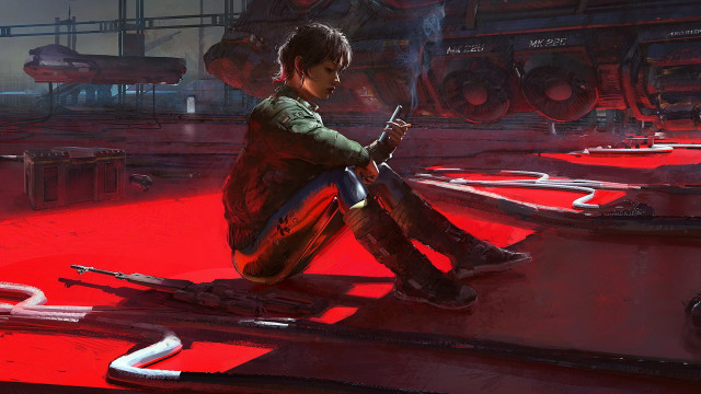Factory cyberpunk red robotic girl free wallpaper - medium preview image