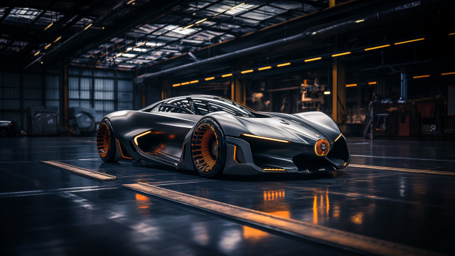 Futuristic car garage city lights free wallpaper - medium preview image