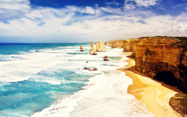 Beach cliff water waves crashing #3 free wallpaper - medium preview image
