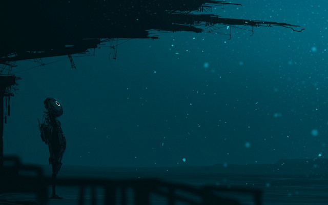 Dark sky man clock building free wallpaper - medium preview image
