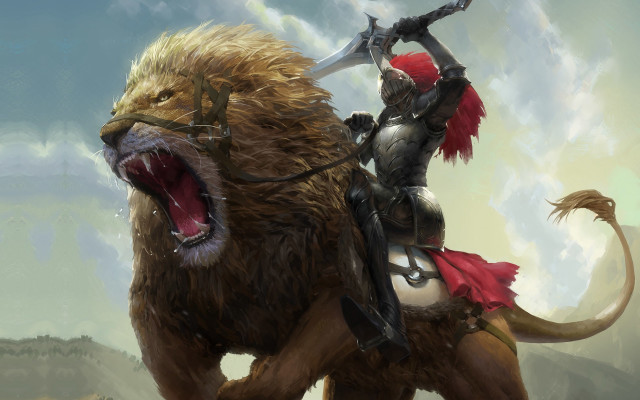 Man riding brown animal sword free wallpaper - medium preview image