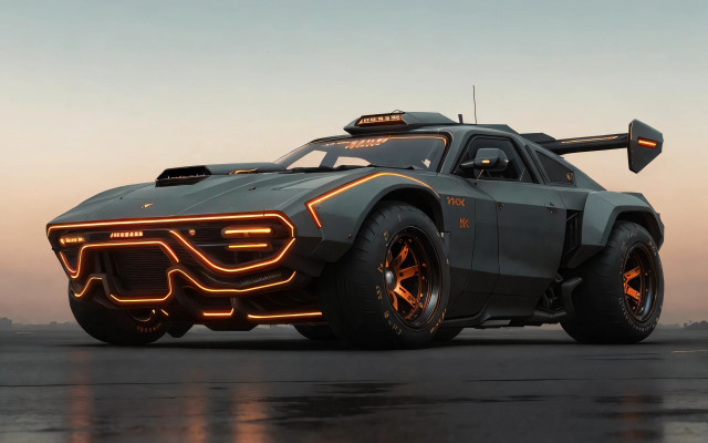 Futuristic car glowing tail lights free wallpaper - medium preview image