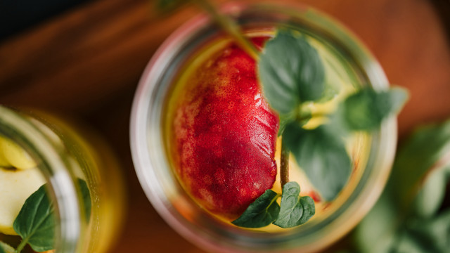 Glass jar apple leaves wooden free wallpaper - medium preview image