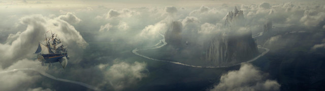 Ship floating clouds river center free wallpaper - medium preview image