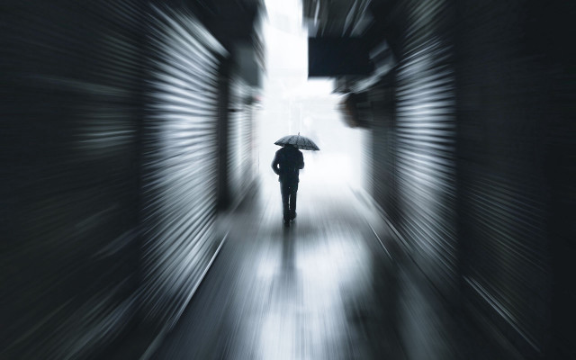 Walking umbrella dark alley rain free wallpaper - medium preview image