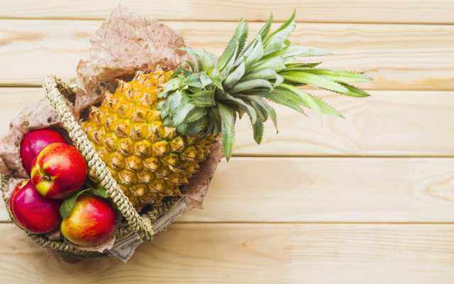 Pineapple apples oranges basket table free wallpaper - medium preview image