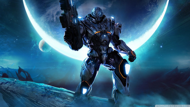 Sci fi character giant moon free wallpaper - medium preview image