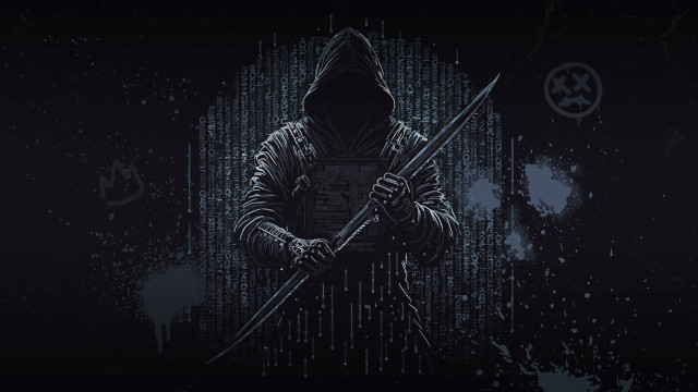 Hooded man swords cyberpunk dark free wallpaper - medium preview image
