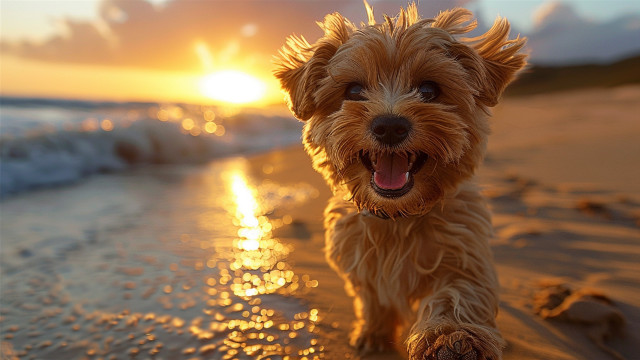 Dog beach sunset cheerful flame free wallpaper - medium preview image