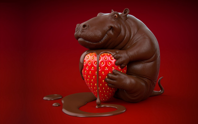 Chocolate hippo strawberry dripping red free wallpaper - medium preview image