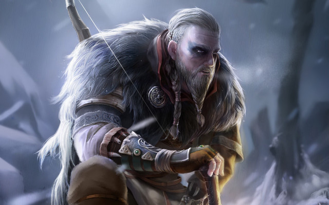 Bearded man snowy sword fur free wallpaper for desktop - medium preview image