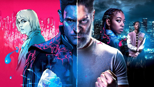 City neon cyberpunk people glowing free wallpaper - medium preview image