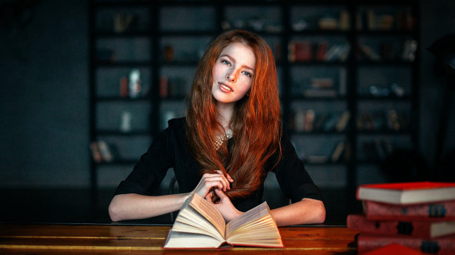 Anka zhuravleva portrait library reading free wallpaper - medium preview image