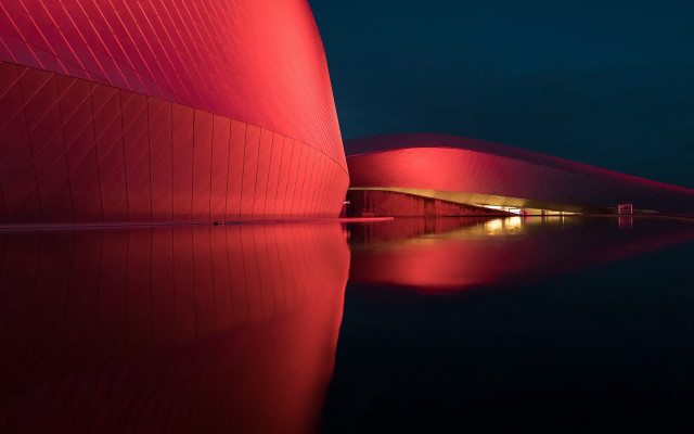 Red building reflection night hypermodernism free wallpaper - medium preview image