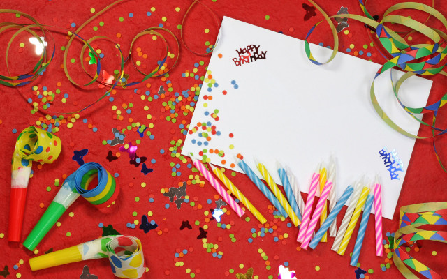 Birthday card confetti streamers red free wallpaper - medium preview image