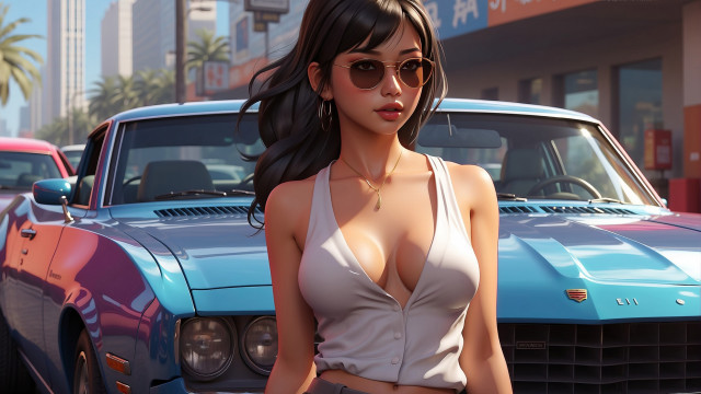 Woman bikini sunglasses car parking free wallpaper - medium preview image