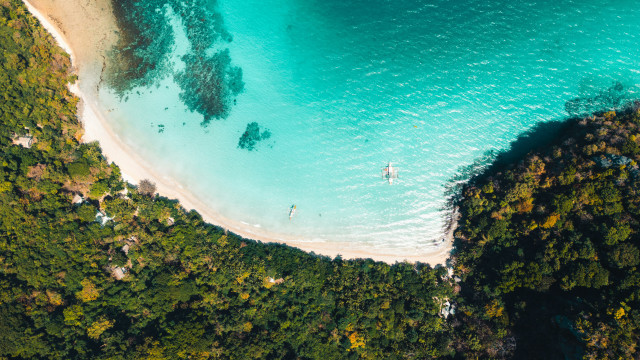 Tropical beach boat people aerial free wallpaper - medium preview image