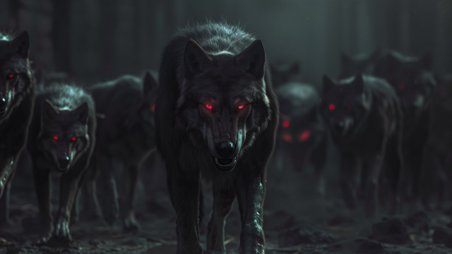 Wolf red eyes dark woods free wallpaper - medium preview image