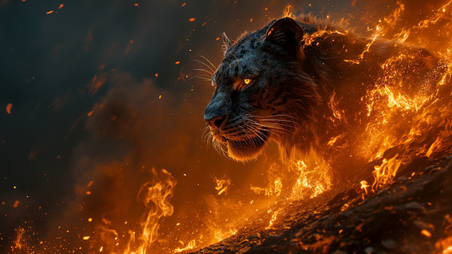 Fire tiger flames battle ember free wallpaper - medium preview image