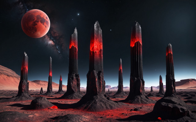 Red planet red moon starry free wallpaper - medium preview image