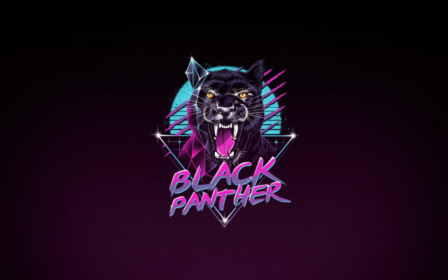 Black panther logo synthwave vector free wallpaper - medium preview image