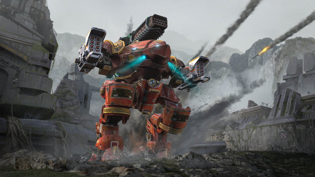 Large robot mecha damaged city free wallpaper - medium preview image