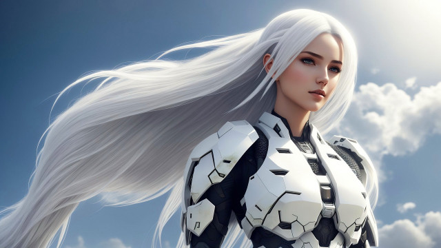 White hair futuristic suit sky free wallpaper - medium preview image