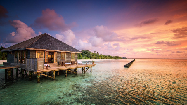 House dock ocean sunset mooring free wallpaper - medium preview image