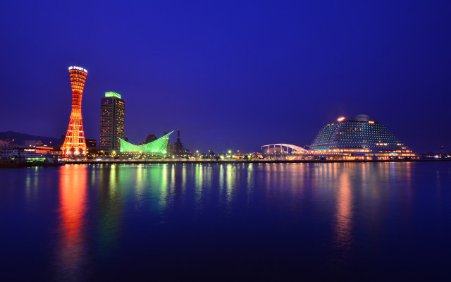 City skyline tower lit water free wallpaper - medium preview image