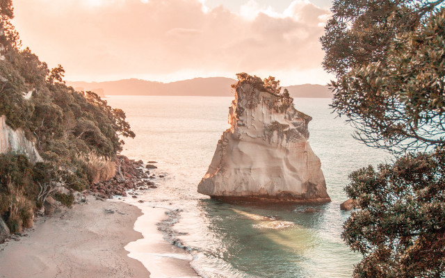 Large rock ocean beach boat #2 free wallpaper - medium preview image