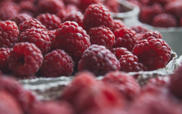 Raspberries bowl market tiltshift blurry free wallpaper - medium preview image