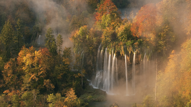 Waterfall fall autumn leaves maps free wallpaper - medium preview image