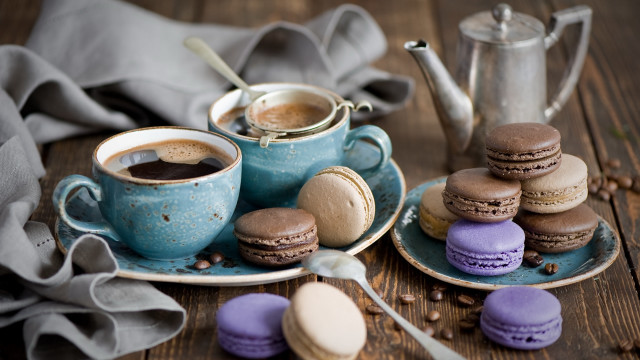 Macaroons coffee teapot spoon stilllife free wallpaper - medium preview image